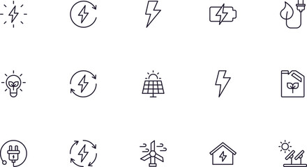 Energy concept. Collection of modern high quality РРР line icons. Editable stroke. Premium linear symbol for web sites, flyers, banners, online shops and companies.