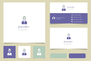 Jeweler logo design with editable slogan. Branding book and business card template.