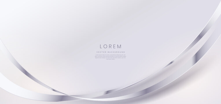 Abstract 3D luxury silver curved lines on white background with copy space for text. Luxury template design.