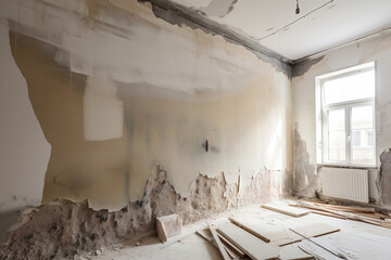 Plastering the walls in the apartment. AI Generated