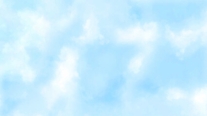 White cloud detail in blue sky vector illustration background with copy space. Watercolor blue sky image