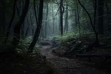 Obraz premium Dark and scenic forest generative AI
