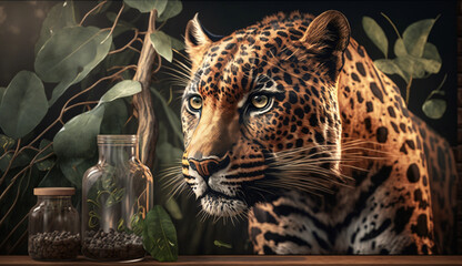 Leopard in nature. Generative AI.