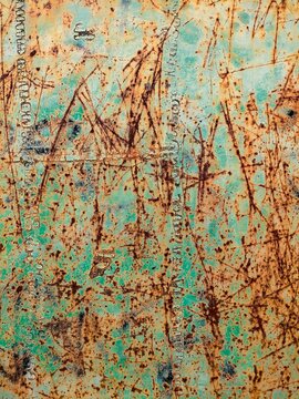 metal surface with old green color full of scratches with rust