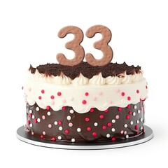 33th birthday cake isolated on white background. , generative ai