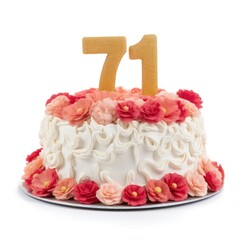 71th birthday cake isolated on white background. 71, generative ai