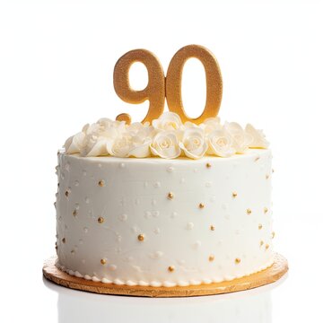 90th birthday cake isolated on white background. 90, generative ai
