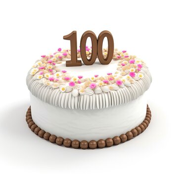 100th birthday cake isolated on white background. 100, generative ai