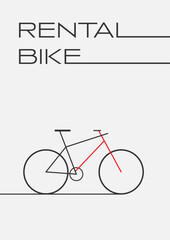 Bicycle rent. Vector illustration of an advertisement for a bicycle rental service in a minimalist style. Sketch for creativity.
