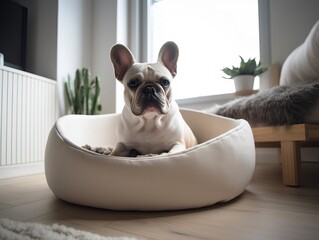 Entspannender Franz&ouml;sischer Bulldogge in moderner Stadtwohnung, generative AI..