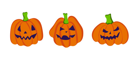 Set of Halloween pumpkins. Hand drawn doodle design element for poster, banner, t shirt, card, flyer, invitation. Vector illustration