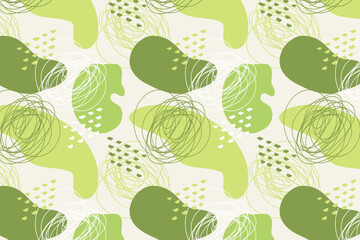 Pattern green bio eco abstract boho style, doodle drawn. Vector illustration