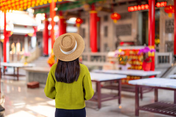 Travel woman in the chinese temple