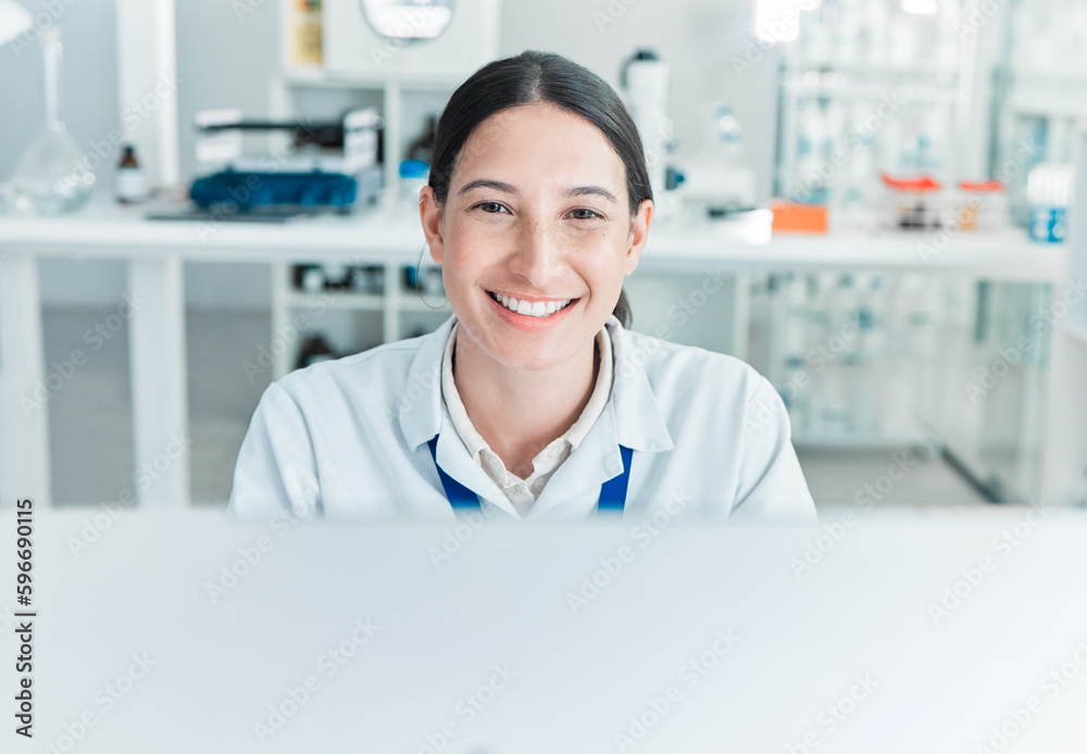 Poster this all makes sense now. portrait of a young scientist working on a computer in a lab.