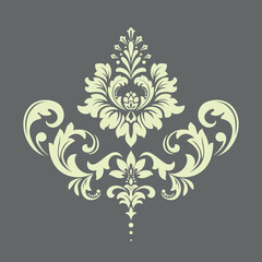 Damask graphic ornament. Floral design element. Beige and gray vector pattern
