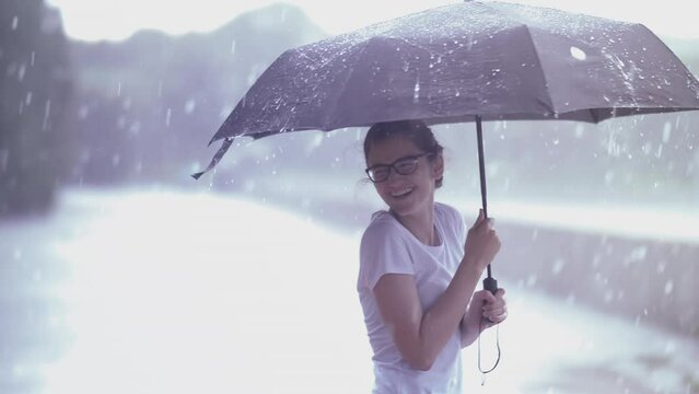 Slow Motion Rain Dance: Girl's Pure Joy in the Outdoor Shower