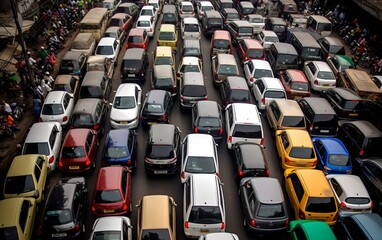 Obraz premium Traffic jam. Generative AI technology.