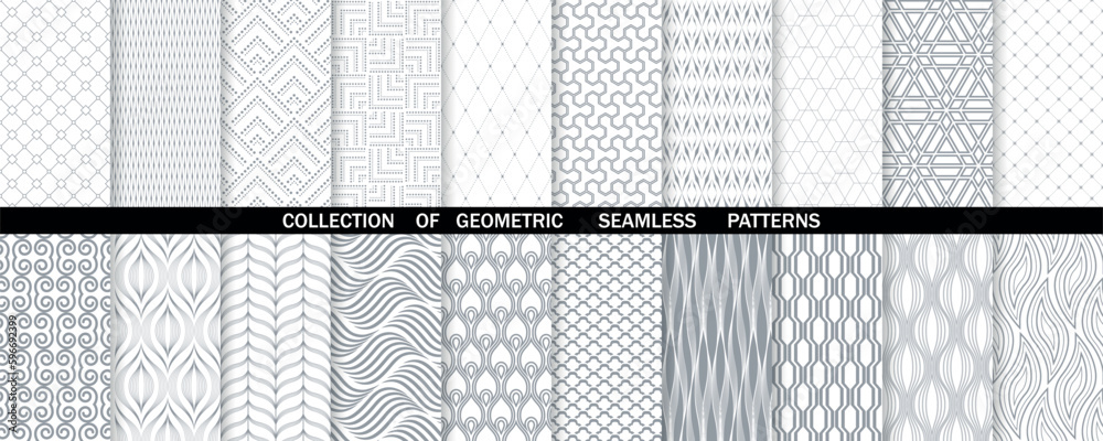 Wall mural geometric set of seamless gray and white patterns. simpless vector graphics.