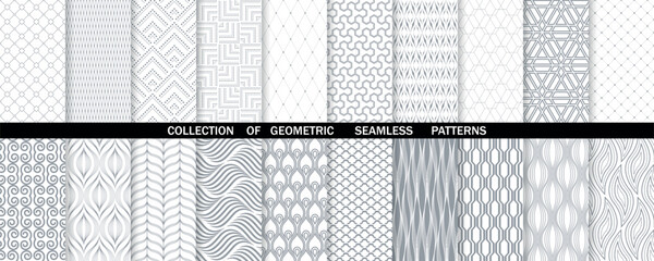 Geometric set of seamless gray and white patterns. Simpless vector graphics.