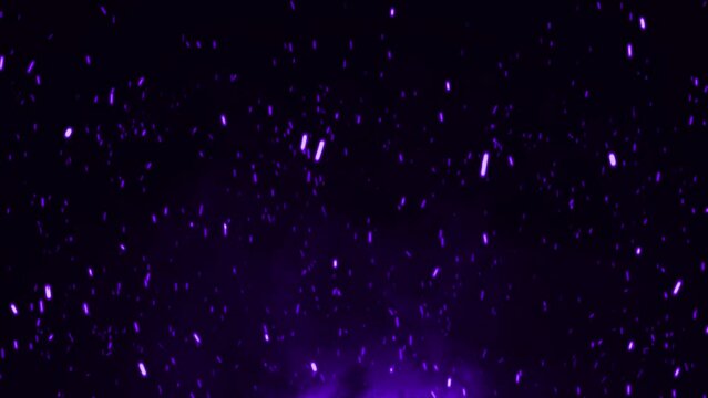 Purple Fire Particles Spark Background. Flying Fire Particles. 4K Ultra HD