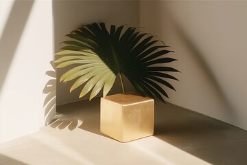 Natural Log Wood Podium with Palm Leaf Shadow
