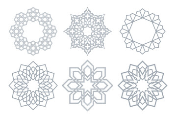 Set of decorative frames Elegant vector element for design in Eastern style, place for text. Floral gray and white borders. Lace illustration for invitations and greeting cards