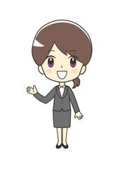紹介するスーツの女性のイラスト