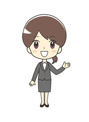 紹介するスーツの女性のイラスト