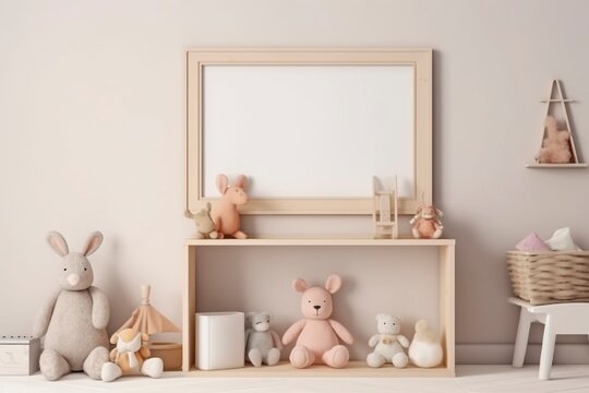 Empty frame mockup in the nursery room, created with generative AI © MiraCle72