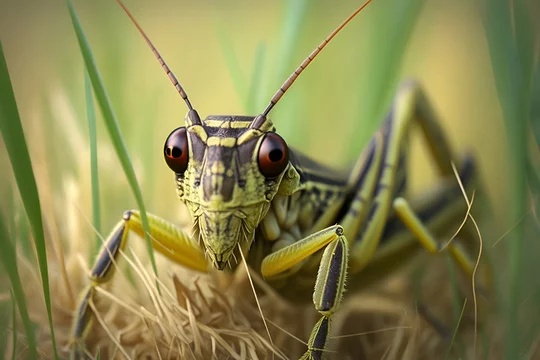 Locust grasshopper close portrait. Macro green brown insect pest eats  plants crops. Detailed photo generative AI Stock Photo | Adobe Stock