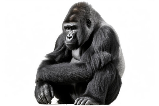 a mountain gorilla isolated on white. AI generative image.
