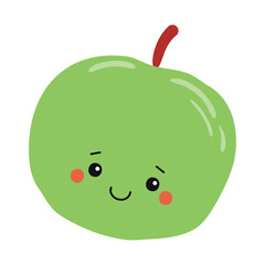 Apple with kawaii face cute cartoon character illustration. Hand drawn style flat design, isolated vector. Kids print element, healthy, seasonal food, farm, harvest, summer, autumn