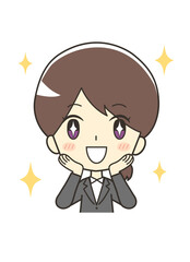 キラキラ喜ぶスーツの女性のイラスト