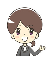 紹介するスーツの女性のイラスト