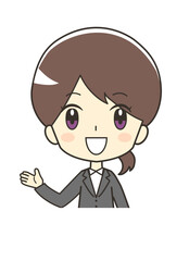 紹介するスーツの女性のイラスト