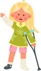 Sick Girl With Crutch