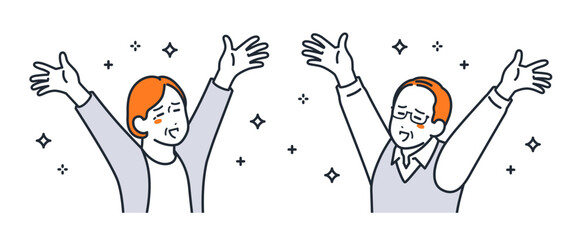 喜ぶシニア夫婦のシンプルなベクターイラスト素材