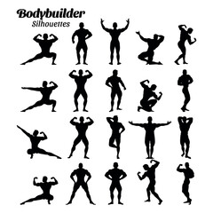 Bodybuilder silhouette vector illustration set.