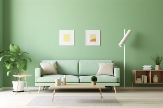 interior background modern simple apartment lifestyle light furniture comfortable cosy empty carpet cushion. Generative AI.