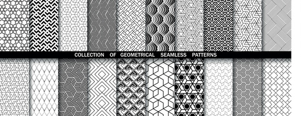 Geometric set of seamless black and white patterns. Simpless vector graphics