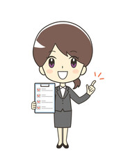 チェックリストを持つスーツの女性のイラスト