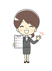チェックリストを持つスーツの女性のイラスト