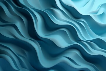 Fototapeta premium Abstract 3D illustration of a wavy pattern with light and shadow in blue. Generative AI