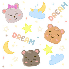 Cute Bear Sleeping Seamless Pattern Cartoon Illustration