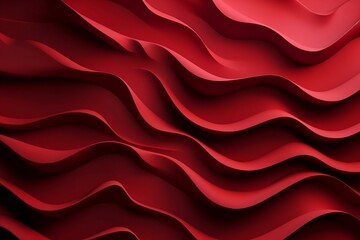 Abstract 3D illustration of a wavy pattern with light and shadow in red. Generative AI