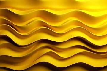 Abstract 3D illustration of a wavy pattern with light and shadow in yellow. Generative AI