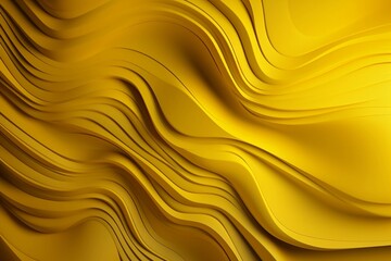 Abstract 3D illustration of a wavy pattern with light and shadow in yellow. Generative AI