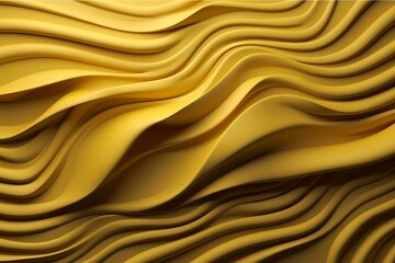 Abstract 3D illustration of a wavy pattern with light and shadow in yellow. Generative AI