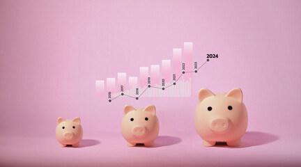 Piggy bank isolated on pink background. Saving money concept.