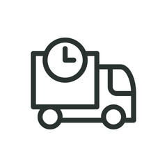 Delivery delay isolated icon, truck with clock vector icon with editable stroke